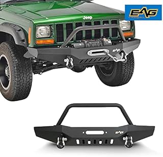 EAG XJ Steel Front Bumper with Winch Plate & D-rings Fit for 84-01 Cherokee XJ / 84-01 Comanche MJ