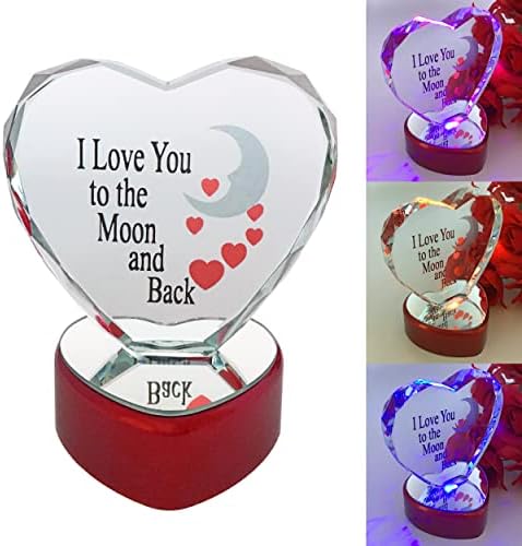 BANBERRY DESIGNS I Love You to The Moon and Back LED Crystal Heart Lighted Light Up Heart on a Red Heart Base Color Changing