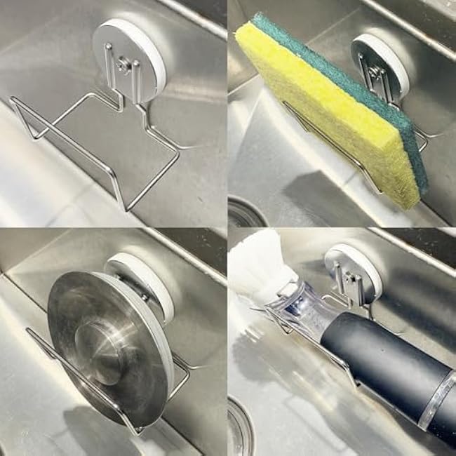 Magnetic Sponge Holder for Kitchen Sink - Stainless Steel Sink or Iron Cast Sink, Rubber Coated Strong Magnets, SUS 304 Stainless Steel Dish Sponge Organizer, Pack of 1 Silver