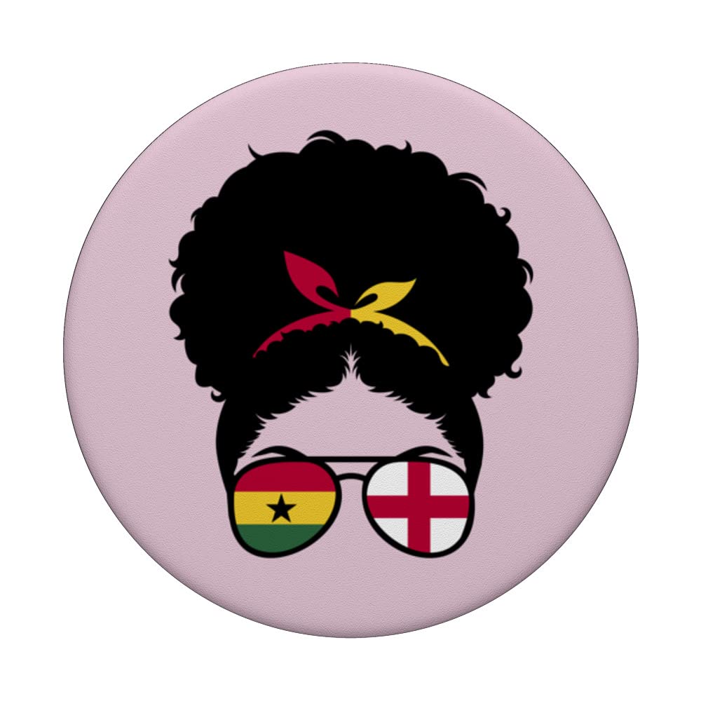 Ghana and England Mix Afro Bun Half English half Ghanaian PopSockets Swappable PopGrip, Black - Image 3