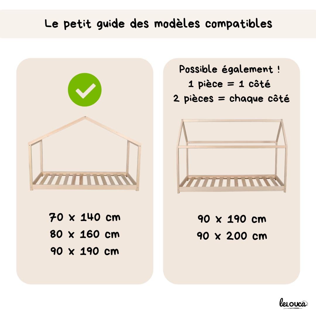 Ciel de lit cabane,100x350 cm, Coton Biologique Beige, décoration pour Chambre bébé ou Enfant. Inclus : 1 Toile lit cabane; 1 Feuille de décoration et Les Attaches Pratiques.