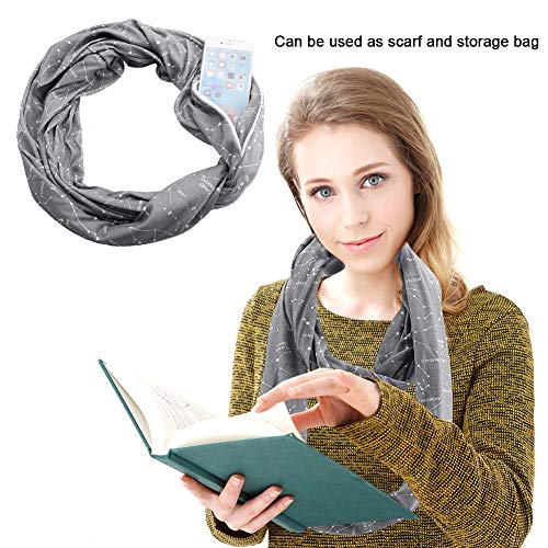 Scarf Travel Scarf with Secret Zipper Pocket, Mysterious Romantic Pattern for Men Women(Grey)3