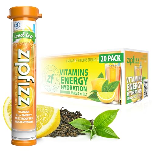 Image of Zipfizz Daily Energy Drink Powder, Lemon Iced Tea, 20 Pack | 3-in-1 Sustained Energy, Rapid Hydration, and Essential Vitamins | Sugar-Free | Electrolyte Powder | Contains Vitamin B-12 & Antioxidants