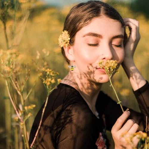 Bee Earrings for Women Honeycomb Earrings Asymmetrical Bee Dangle Earrings Bee Jewelry Gifts2