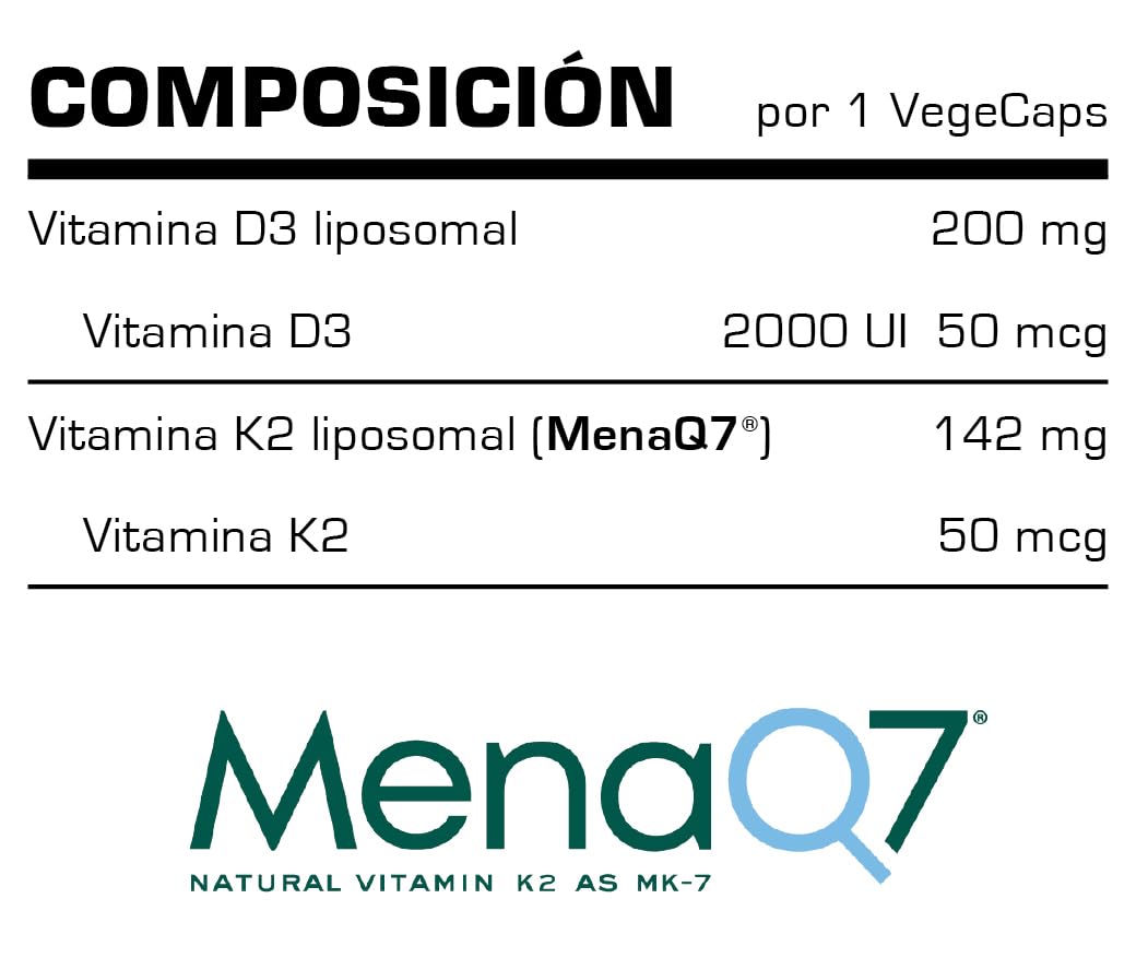VITOBEST | Liposomal Vitamin D3+K2 | Contribuye a la absorción normal del calcio y al mantenimiento de los huesos | Vitamina D3 + K2 (MK-7) con tecnología liposomal | 60 VegeCaps