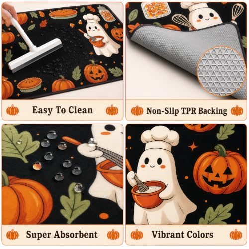Brlulili Halloween Kitchen Mats Set of 2 Non Slip Spooky Bakery Runner Rugs - image 4