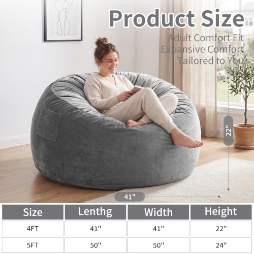 Image of 4 Ft. Bean Bag Chair for Adults, Teens, Kids with Memory Foam Filling