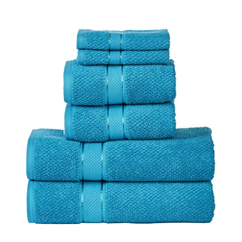 Image of SENSES by Riba Textured Rice Weave Cotton Towels Set (6 Pieces, 550 GSM, Turquoise) | Bath Towel Combo - 2 Bath, 2 Hand & 2 Wash Towels | Antimicrobial, Soft, Absorbent Ideal for Daily Use & Gifting