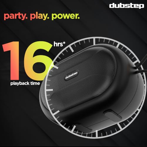 Image of Dubstep Pop 1210 Portable Bluetooth Speaker | 12W Loud Sound, Deep Bass with XBASS, 16 Hrs Playtime, TWS Stereo Pairing, 52mm Driver, Splash-Resistant, Carry Strap (Black)
