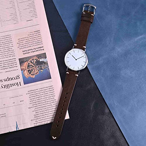 Bisonstrap Men's Watch Bands, Hand-Stitched Leather Watch Straps, Quick Release, 20Mm, Coffee Brown With Silver Buckle #TOP7