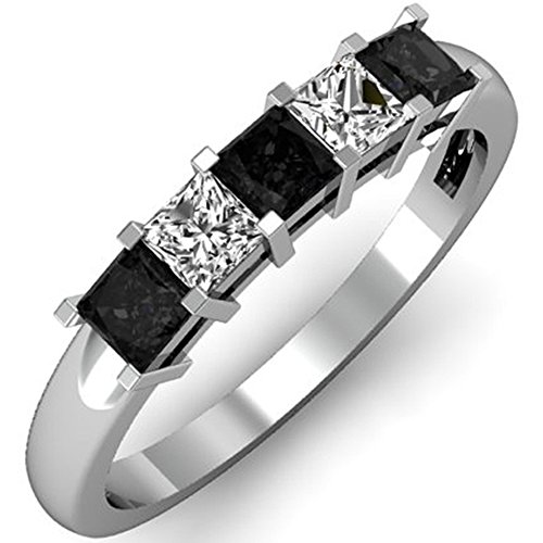 Dazzlingrock Collection 0.75 Cttw 14k Princess Cut Black and White Diamond Womens Wedding Band Ring 3/, Solid White Gold