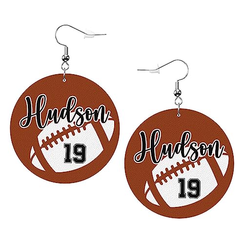 Personalized Football Earrings with Name & Number Faux Leather Football Earrings for Women Football Mom Game Day Dangle Earrings Football Sports Jewelry Accessories Gifts