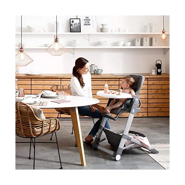 Hauck Baby Hochstuhl Grow Up mit Liegefunktion ab Geburt - Babystuhl mit Tisch, Rollen, klappbar, mitwachsend und höhenverstellbar - Grau Melange – Bild 8