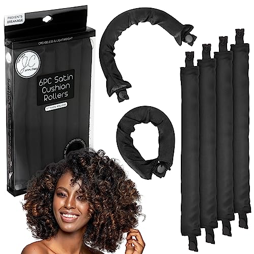 Jenny Capp 6pc Satin Cushion Hair Rollers 1' Thick - Super Soft Accessories for Women, Promote Healthy Curls & Prevent Breakage for Natural Hair