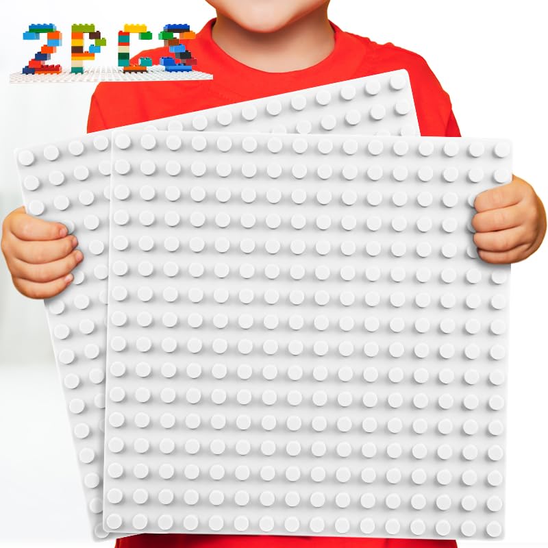 2PCS Classic Large Base plates,10"x10" Building Board BasePlates,Compatible with Duplo and Most Major Brands,White