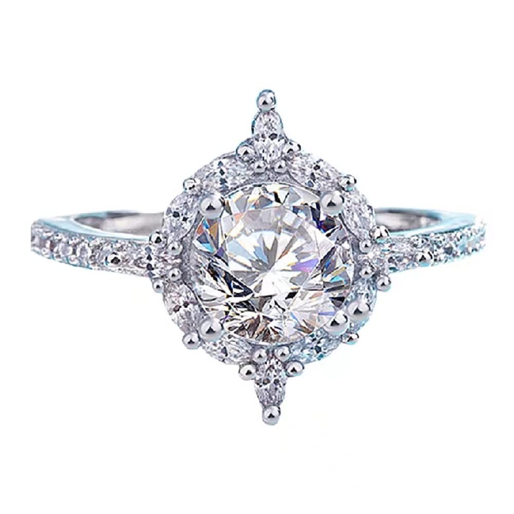 925 Sterling Silver Inlaid Round Cut 3 Carat AAA Zircon Engagement Ring Super Sparkling Large Diamond Ring Classic Promise Charm Ring Women's Cubic Zircon Solitaire Engagement Ring 534 (10)