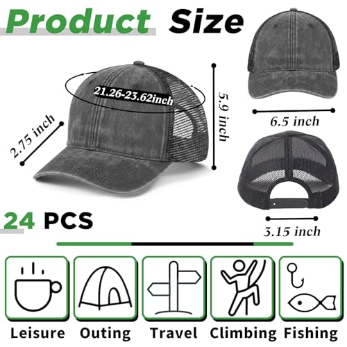 Image of Suhine 24 Pcs Blank Trucker Hat Bulk Unisex Mesh Baseball Cap for Sublimation Embroidery Vintage Adjustable Hat for Men Women