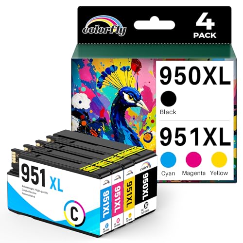 colorfly 950XL 951XL Cartouches d'encre compatibles Avec 950 XL 951 XL Cartouches Multipack 950 pour Officejet Pro 8615 8620 8600 8610 8100 8620 8100 8625 8630 8640 8660 276dw 251dw(4 Paquets)