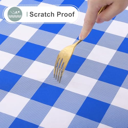 Image of misaya Rectangle Waterproof Vinyl Table Cloth, Buffalo Flannel Backed Tablecloth, Wipeable Plastic Table Cover for Seaside, Picnic, Outdoor (70 inch x 108 inch, White and Blue)