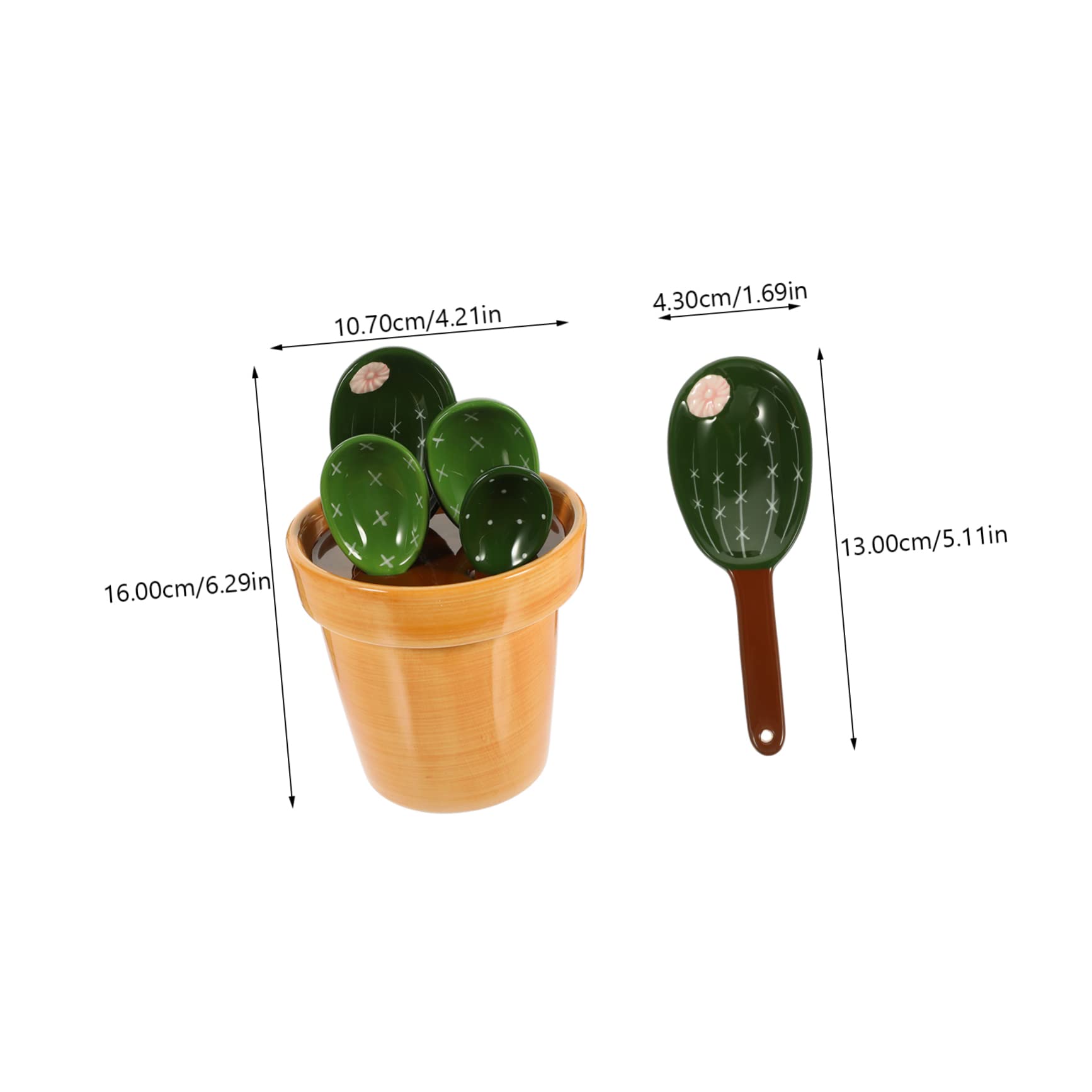 Healifty Cucharas Medidoras de Cocina Cactus Cerámica 5 Piezas Base Soporte Ergonómicas para Medir Azúcar Sal Leche en Polvo Utensilios para Hornear y Cocinar