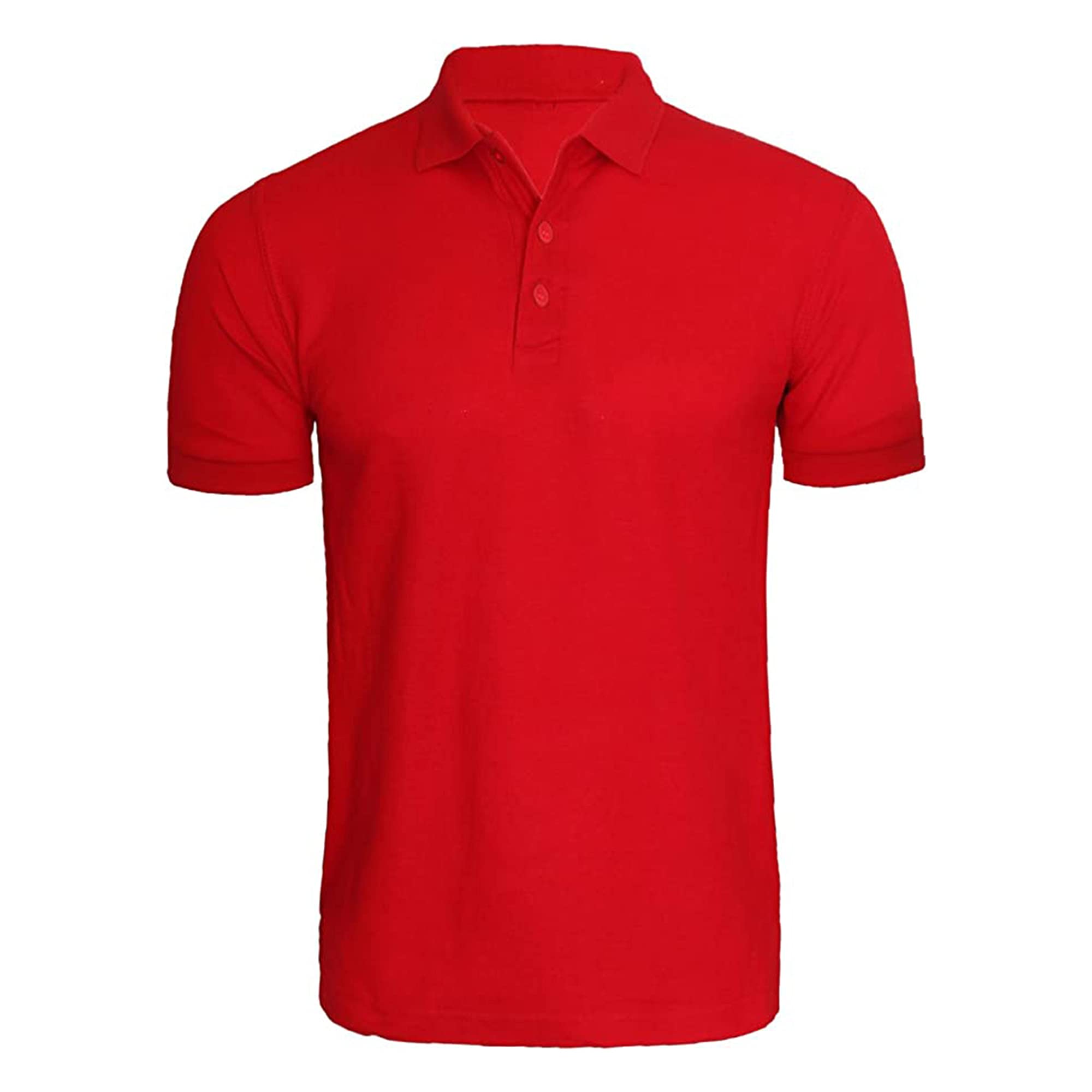 Generation-Gap Men's Red Classic Polo Shirt Short Sleeve Plain Tee Top Casual Work Sports (, L)