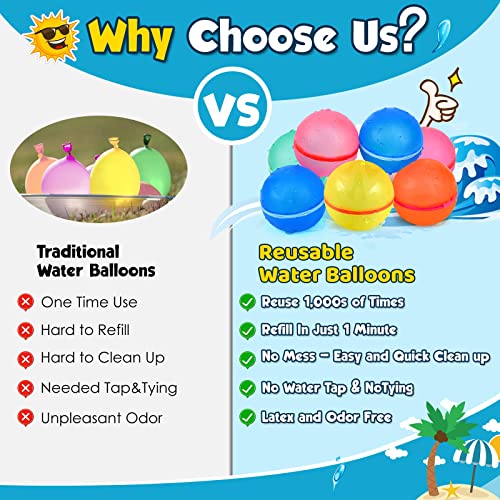 8Pcs Reusable Water Balloons, Summer Water Toys For Fun, Easy To Fill Water Bombs, Reusable For Balloon Fights, No Popped Water Balloons, Summer Swimming Pool Beach Backyard, With Storage Bag #TOP1