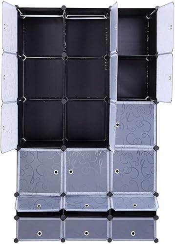 Miniatura 9 de Cffuvros 18-Cube DIY Plastic Closet Cabinet Storage Cube Organizer with Doors and Clothes Rod Stackable Closet Shelf for Bedroom Plastic Space Saver