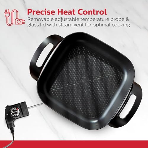 Image of VBM Multi-Functional Electric Hot Pot Skillet with Vented Glass Lid Frying Pan Nonstick Cooking Sauteing, Simmering and Braising 1400W Temperature Control Non-Stick Coating Cooker For Kitchen