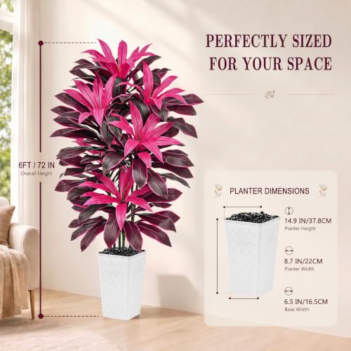 Image of Artificial Dracaena Plant Fake Tree with Planter Faux Yucca Tall Fake Floor Plant, Artificial Trees for Home Bedroom Office Indoor Living Room Decoration (Purple, 6FT)