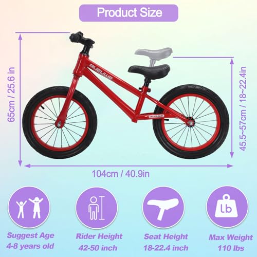 GASLIKE 16 Inch Balance Bike for Big Kids Ages 4-8 Years Old Boys and Girls, No Pedal Sports Training Bicycle, Adjustable Seat Pneumatic Tires Quick Assembly (Red) - Thumbnail 6