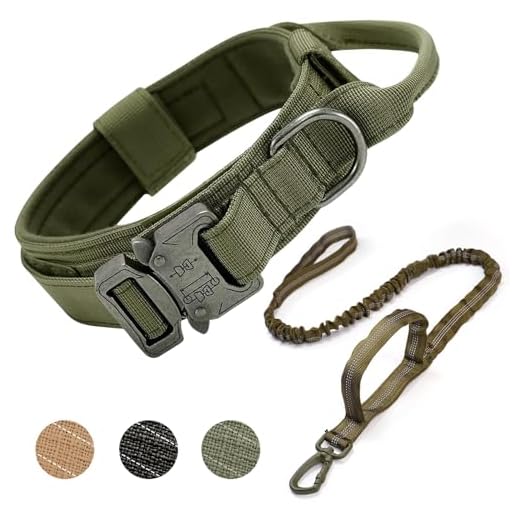 Ledeak Collier de Chien Tactique, Collier Réglable Militaire en Nylon avec Poignée de Commande, Laisse de Chien Bungee Tactique avec Boucle en Métal pour Chiens de Taille Moyenne Chasse