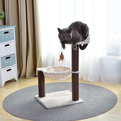 Cama de rede para gatos, árvore de gatos, com postes de arranhões naturais e penas provocantes para