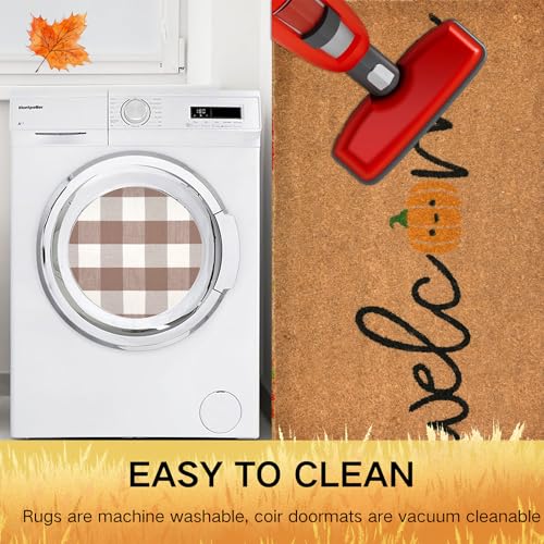 Fall Door Mat Combo Set, Welcome Coco Coir Welcome Doormat + 28" x 43" Mocha and White Plaid Rug - image 7