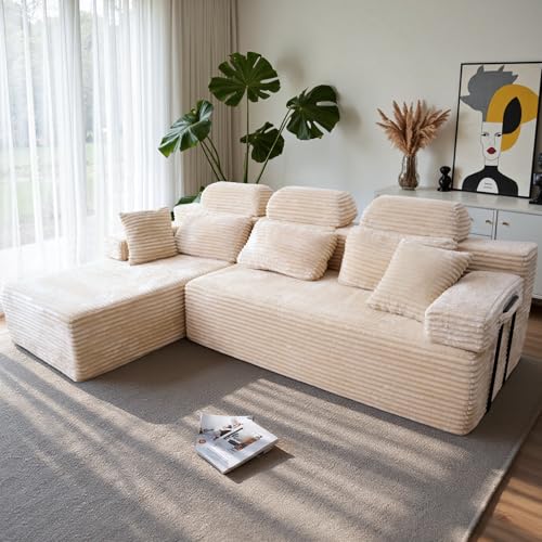 HOMRELEXA 276cm Sofa mit hoher Rückenlehne, L-Form Schlafsofa aus Cordstoff, 3-Sitzer mit Ottomane Links oder rechts, Relaxsofa für Wohnzimmer, freistehend, Keine Montage(Weiß) HOMRELEXA 276cm Sofa mit hoher Rückenlehne, L-Form Schlafsofa aus Cordstoff, 3-Sitzer mit Ottomane Links oder rechts, Relaxsofa für Wohnzimmer, freistehend, Keine Montage(Weiß)
