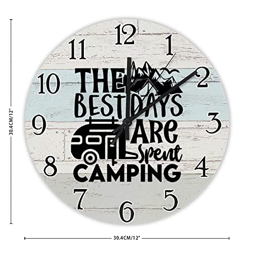 The-Best-Days-are-Spent-Camping-Wooden-Round-Clocks-Happy-Camping-Adventure-Clocks-Travel-Hiking-Wall-Decor-Silent-Clock-Farmhouse-Decor-Round-Wall-Clocks-for-Living-Room-Bedroom-12Inch The Best Days are Spent Camping Wooden Round Clocks Happy Camping Adventure Clocks Travel Hiking Wall Decor Silent Clock Farmhouse Decor Round Wall Clocks for Living Room Bedroom 12Inch