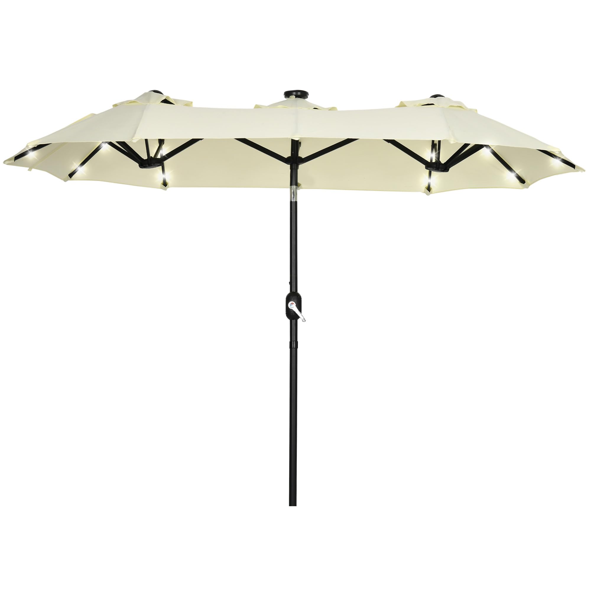 Outsunny Sombrilla Doble con Luces LED 280x146x227 cm Sombrilla de Jardín con Inclinación de 45° Manivela y Costillas de Acero para Terraza Balcón Piscina Beige