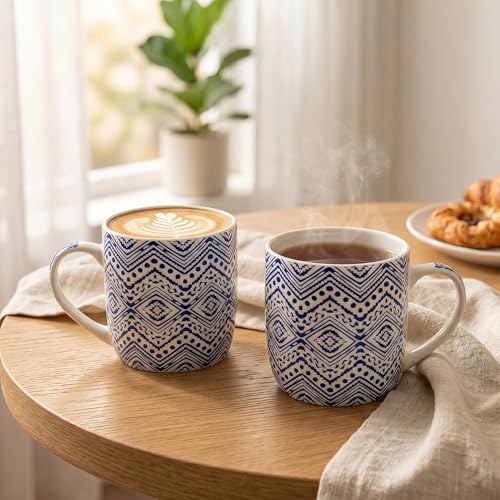 Image of U.P.C. UPC Set of 6 Coffee Mugs New Modern Design Fine Bone China Ceramics Tableware, (Coffee-Mug-1057A-Blue)