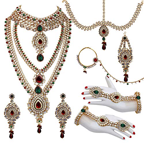 Image of Lucky Jewellery Designer Gold Plated Dulhan Bridal Jewelry Set 8 Pcs. for Girls & Women (3600-WZK-PARENT)