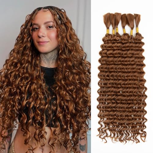 Deep Wave Bulk Hair for Braiding 24 Inch 6 Bundles 200g Natural Black Curly Braiding Hair for Boho Braids No Weft Wet and Wavy Braiding Hair Extensions (#30,200g/ 6bundles)