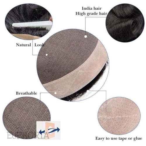 Image of EUPHORIA 8x5 Original PREMIUM MONO Hair Patch for Men 100% Natural Brown Human Hair Wig Install with Hair Toupee Tape, Clips or Glue