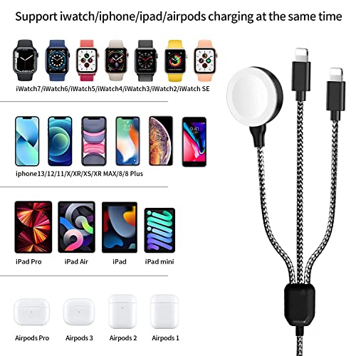 3 In 1 Charger Cable For Apple Watch/Iphone/Airpods, Wireless Watch Charger Compatible With Apple Watch Series 7,6,5,4,3,2,1 And Iphone 13,12,11,Pro,Max,Xr,Xs,Xsx & Pad Series(3.93Ft-Black) #TOP1