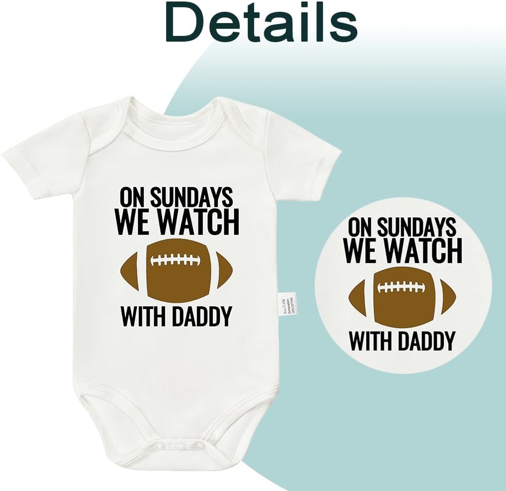 Meedkuqle On Sundays We Watch Football with Daddy Bodysuit, Baby Boy Announcement Outfit, Boys Girls Short Sleeve Clothes - Image 2