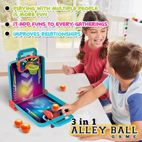 Image of Wembley 3 in 1 Alley Ball Game for Kids Includes Pinball Bowling Basketball Arcade Machine Toy Tabletop Indoor Game Easy to Assemble Birthday Gift for Boys Girls, Multicolor