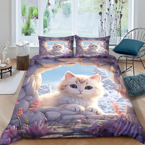 Parure de lit housse de couette chat 3D polyester ménagers 260x230 - 2