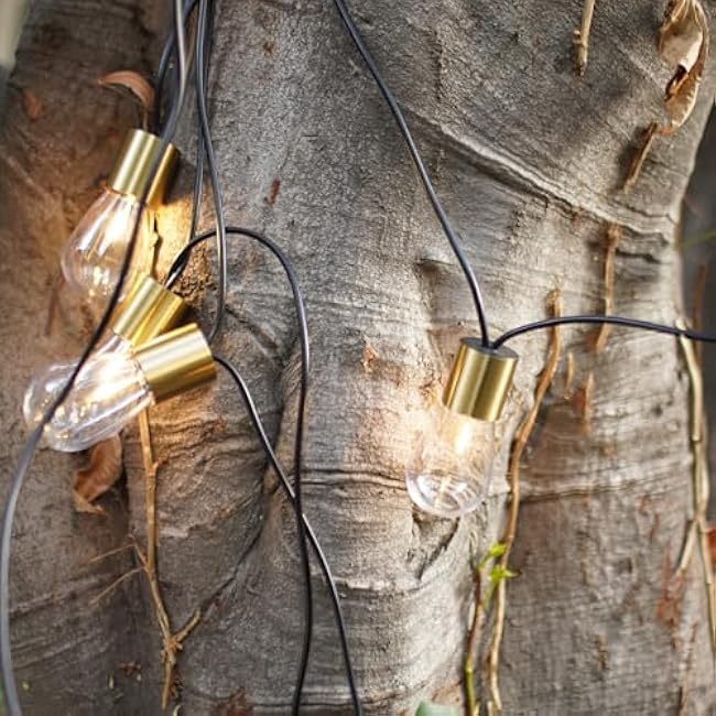 Brightech Glow Solar LED String Lights - Commercial Grade Waterproof Patio Lights with Beautiful Brass Accents - Shatterproof LED Solar Outdoor String Lights - 1W, Soft White Light - 27 Ft