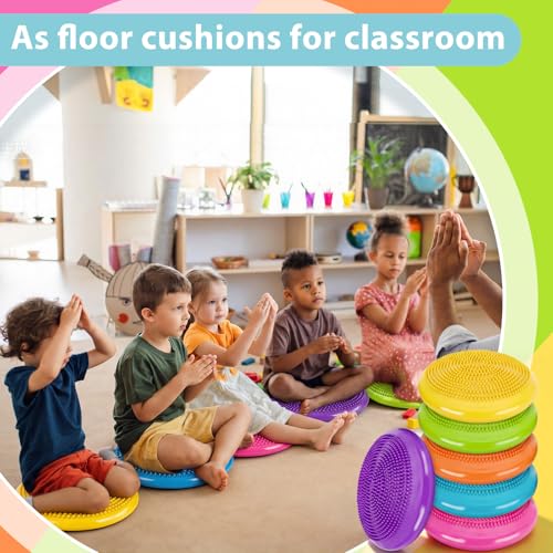 Image of Amylove 6 Pcs Wiggle Seat Inflated Wobble Cushion for Sensory Kid 13 Inch Balance Disc Kids Flexible Seating Exercise Sensory Pad Chair Cushion for Classroom Office School (Bright)