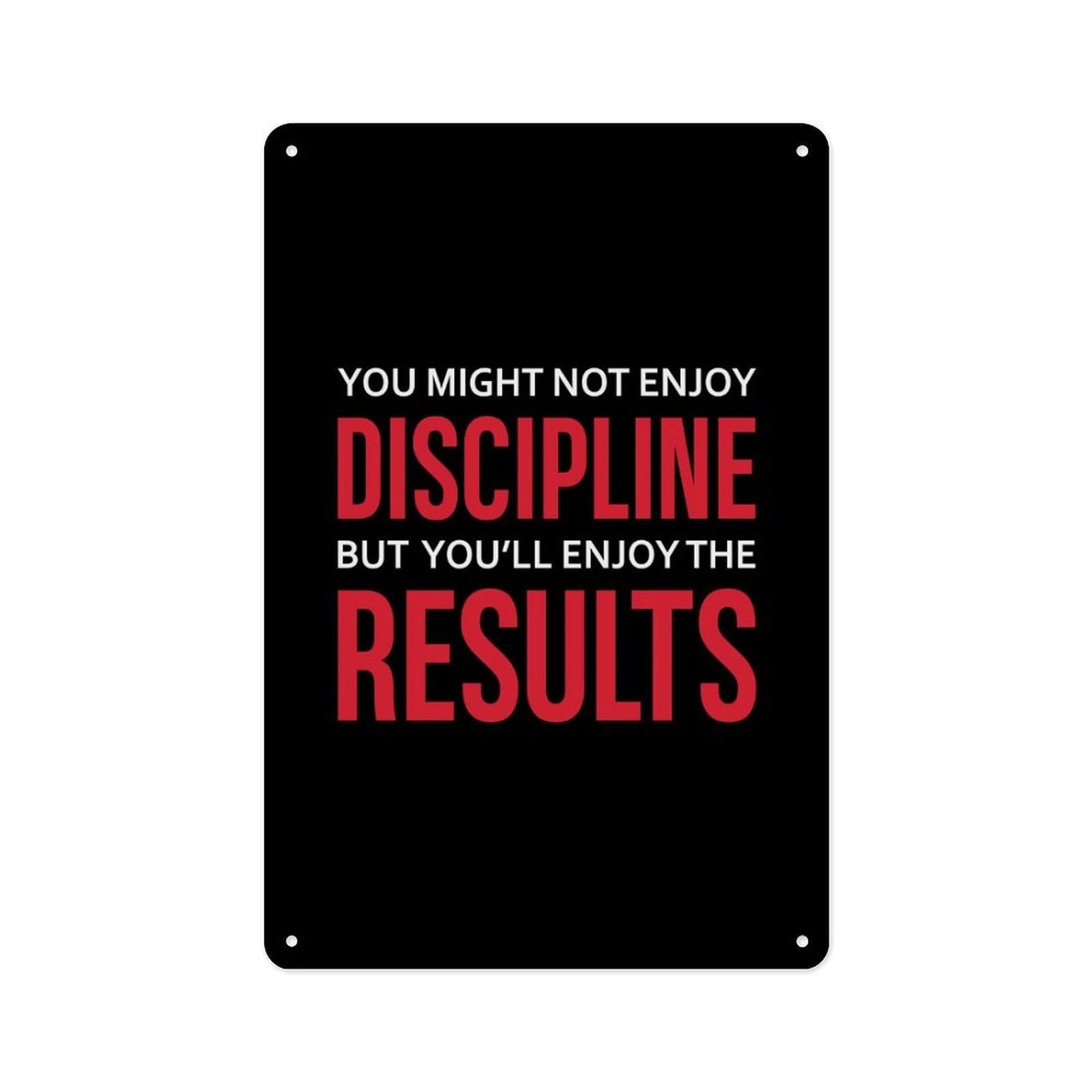 peiyeety Metal Tin Sign 12 X 8 Inch Discipline And Results – Success Motivation, Metal Plaque, For Cafe Beer Club Gym Office Living Room Wall Inspirational Decorative