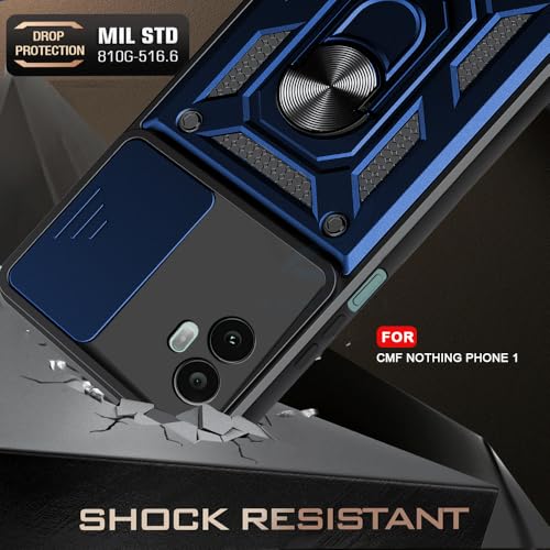 Image of AESTMO Tough Armor Nothing CMF Phone 1 Bumper Back Case Cover | Ring Holder & Sliding Camera Shield Cover | 360 Degree Protection Back Case Cover for Nothing CMF Phone 1 (Blue)