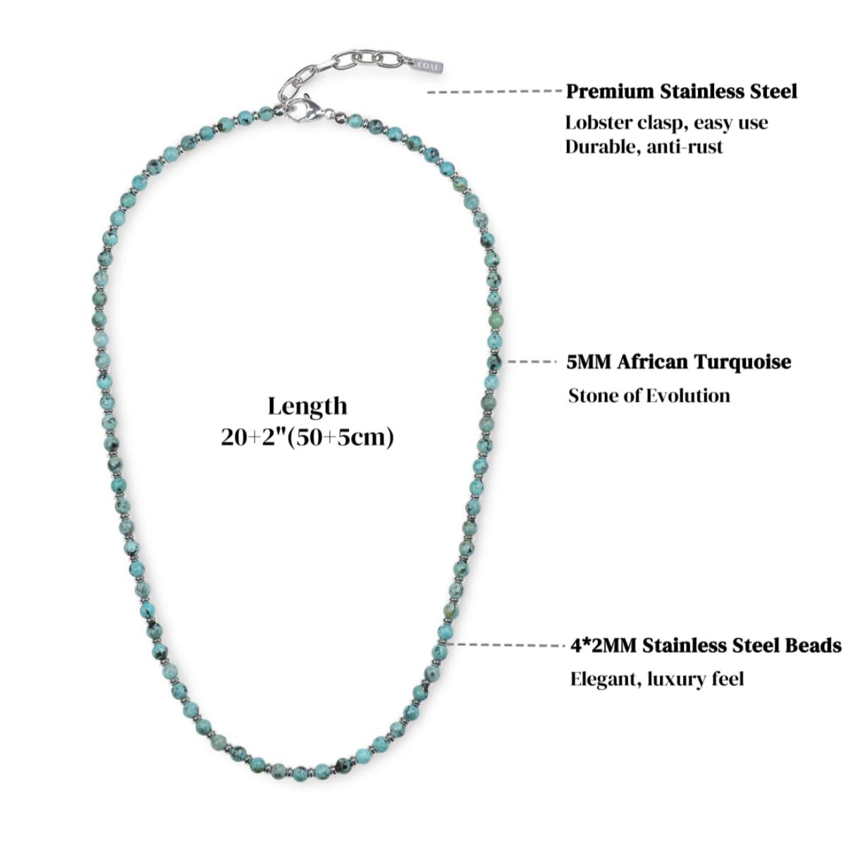 COAI Collana Unisex con Perle di Pietre Naturali e Acciaio Inox, Collana Uomo Donna Pietre Dure