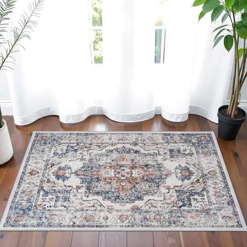Hallway Washable Runner Rug - 2x3 Kitchen Rugs Entryway Rug Runner Vintage Soft Floor Mat Non Slip Indoor Farmhouse Carpet for Bathroom Living Room Bedroom (2 X 3, Brick)
